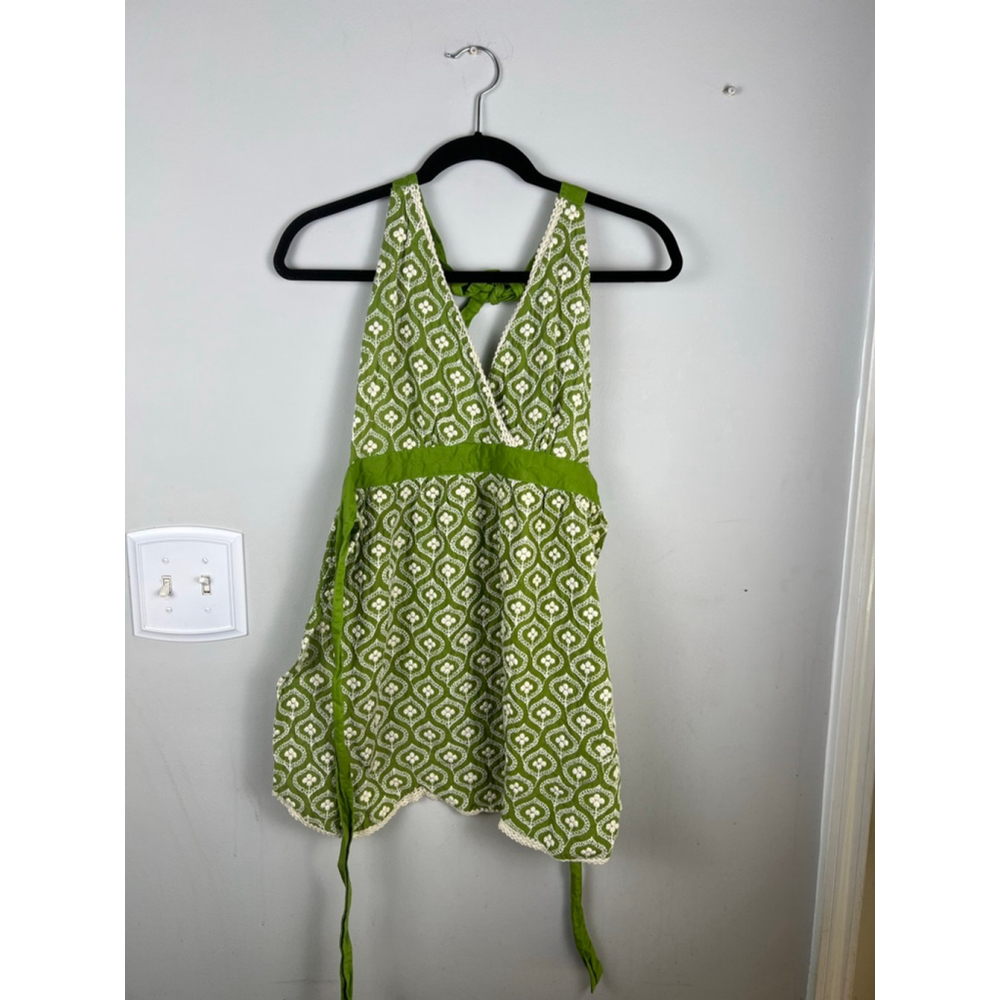 Simply EnVogue Embroidered Halter Top /Mini Dress– Green/White 100% Cotton S/M - Picture 6 of 6